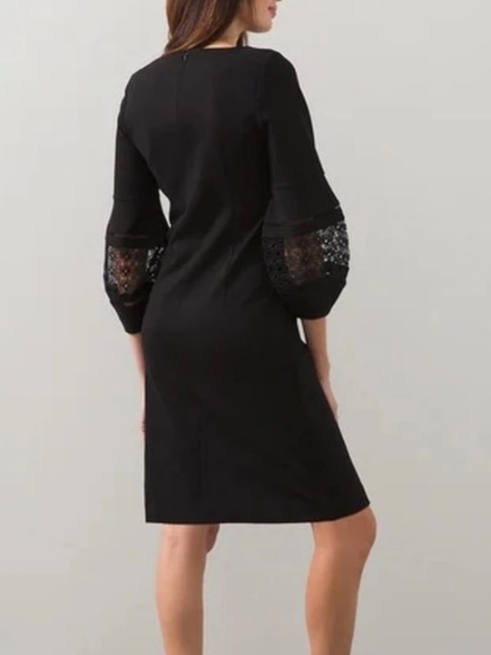 Chico's Black Dress with Lace-Embellished Balloon Sleeves